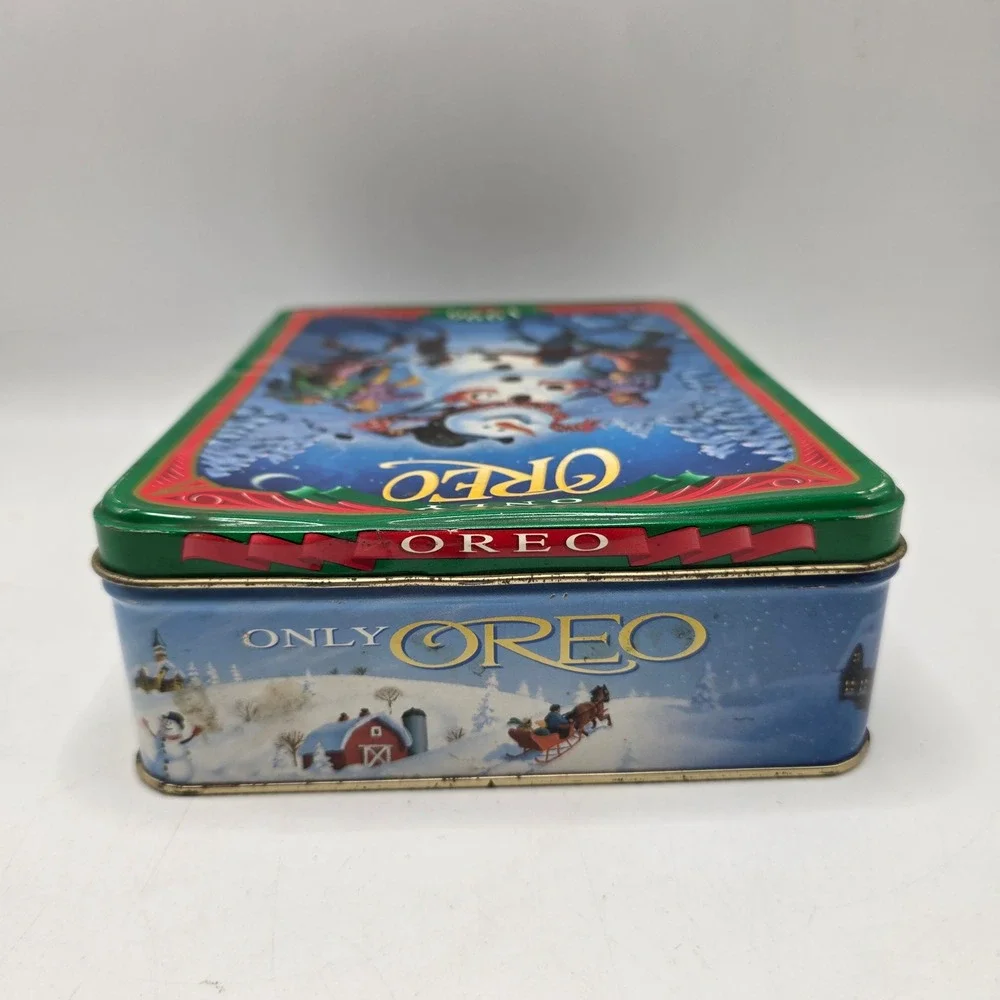 Oreo Cookie Tin 1996 Vintage Winter Snowman Holiday Collectible Metal Storage